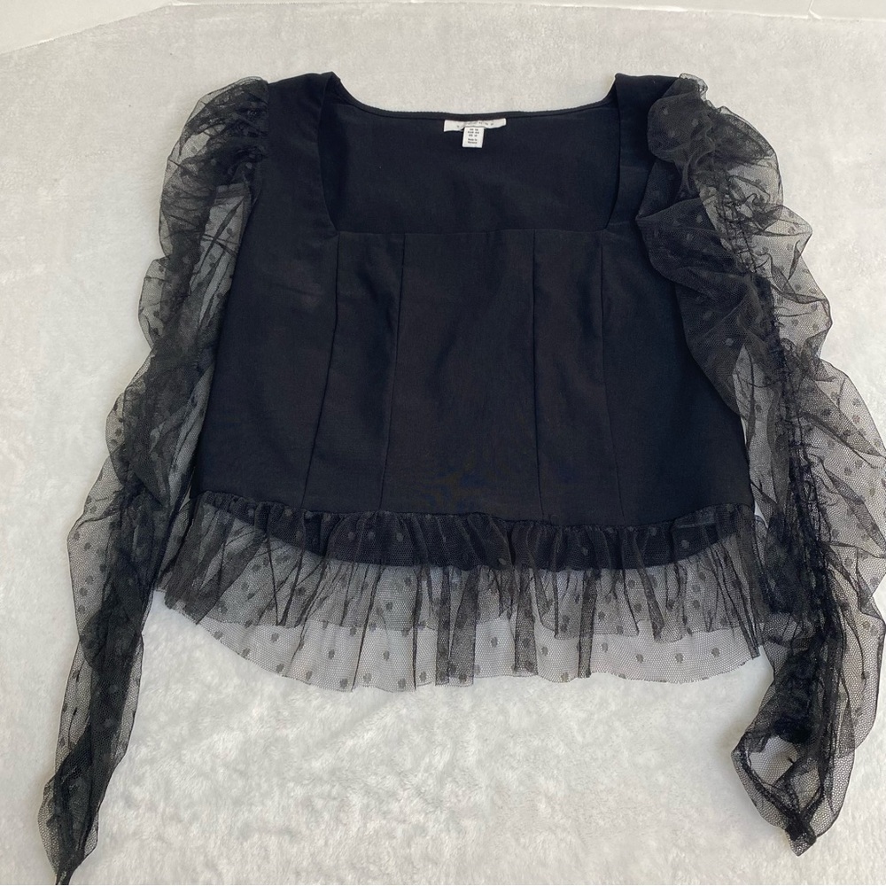 Topshop Dotted Mesh Black Top Size 12 - Picture 7 of 10
